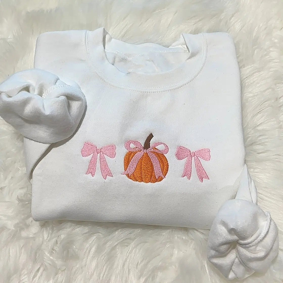 Embroidered coquette pumpkin bow Tee / Sweatshirt / Hoodie