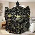 Dark Fantasy Dragon Emblem Ancient Manuscript Graphic Flannel Blanket