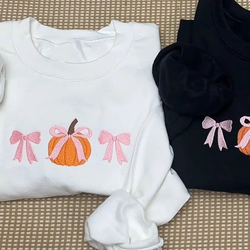 Embroidered coquette pumpkin bow Tee / Sweatshirt / Hoodie