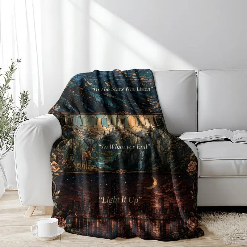 Dark Fantasy Landscape Collage Flannel Blanket
