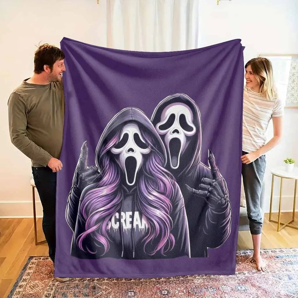 Purple Ghost Duo Flanne Horror Mask Art Blanket