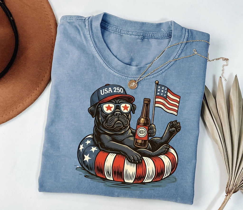Funny Patriotic Dog USA 250 Independence Day 4th of July Graphic For Dog Lover T-Shirt/Sweatshirt/Hoodie