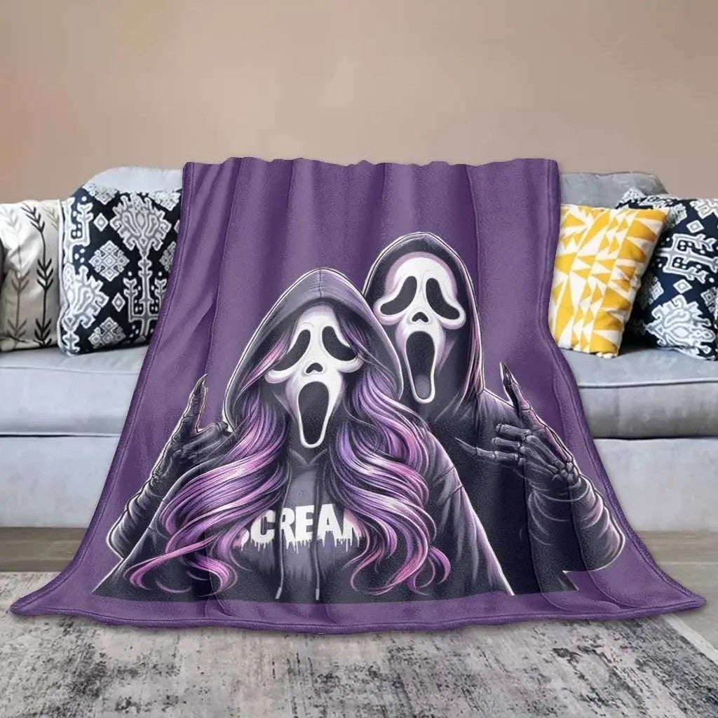 Purple Ghost Duo Flanne Horror Mask Art Blanket