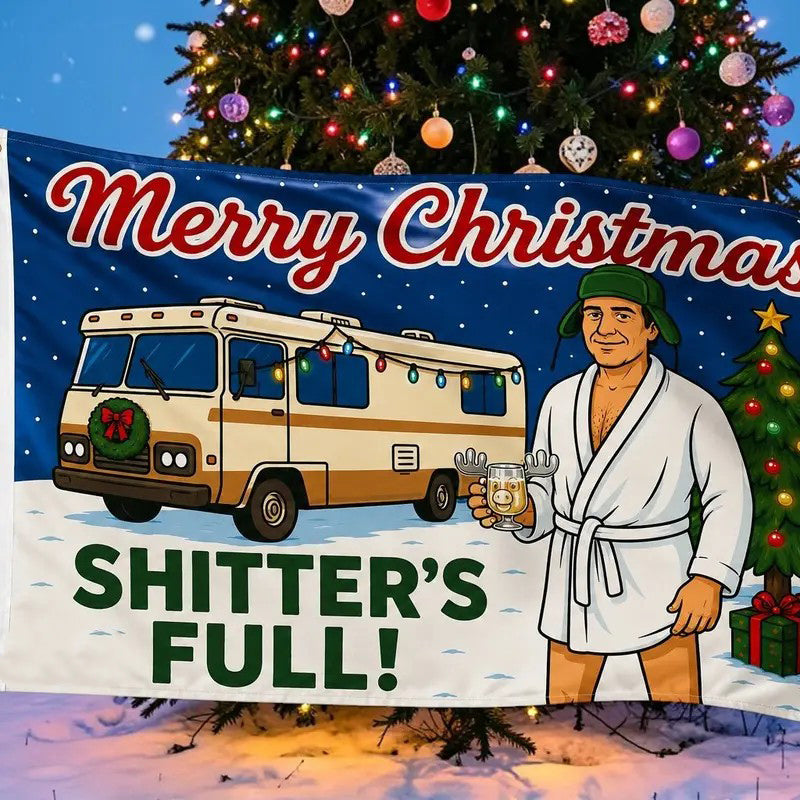 Funny Christmas RV Flag Vintage Holiday Camper Graphic Outdoor Garden Flag