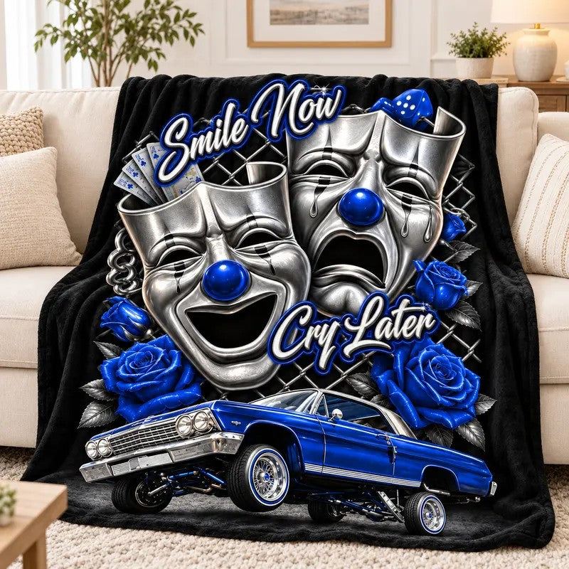 Smile Now Cry Later Cartoon Mask Graphic Flannel Blanket