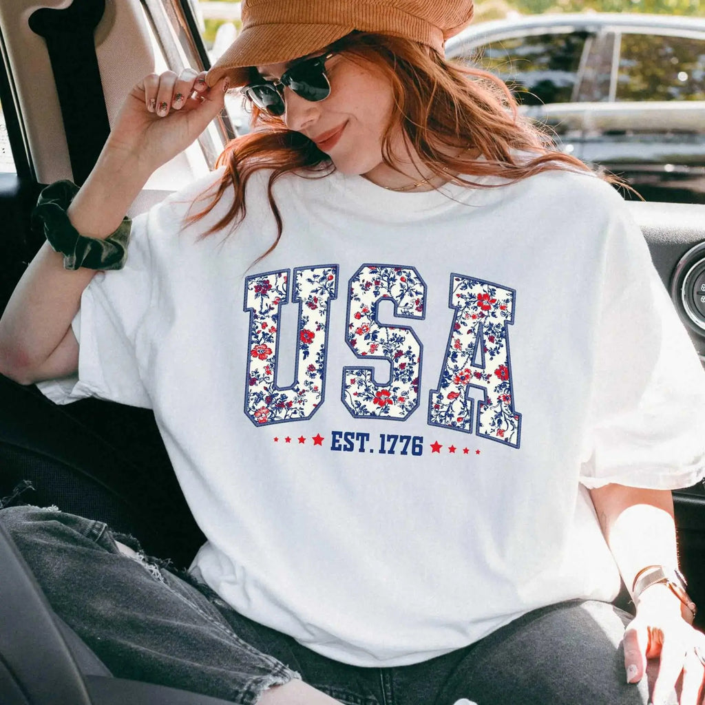 Floral USA Digital Print Not Embroidered T-Shirt/Sweatshirt/Hoodie