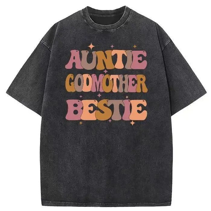 Vintage Acid Auntie Godmother Bestie Top - Heavyweight Cotton DTG Printed Oversized T-Shirt & Tank Top