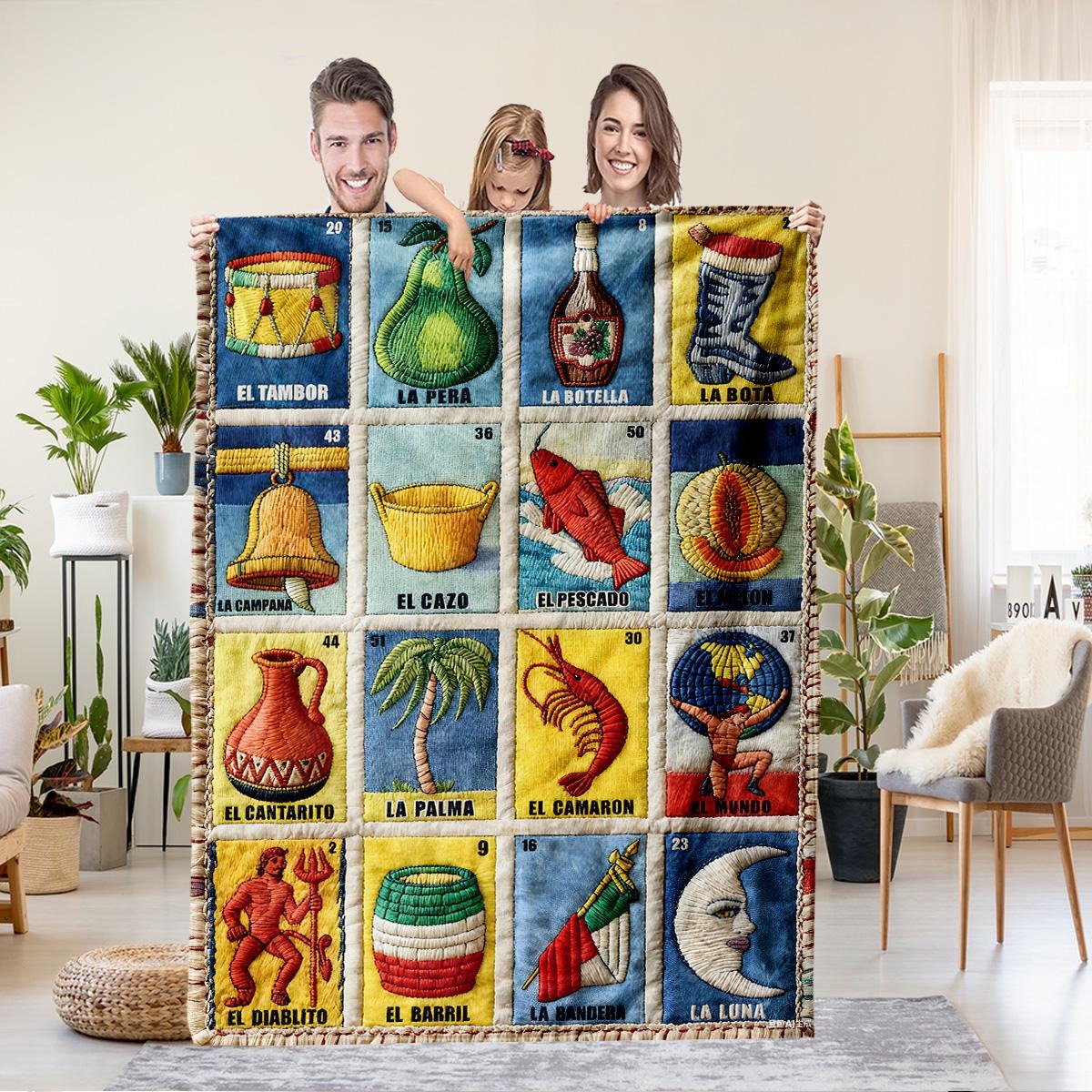 Mexican Loteria Card Themed Quilted Blanket