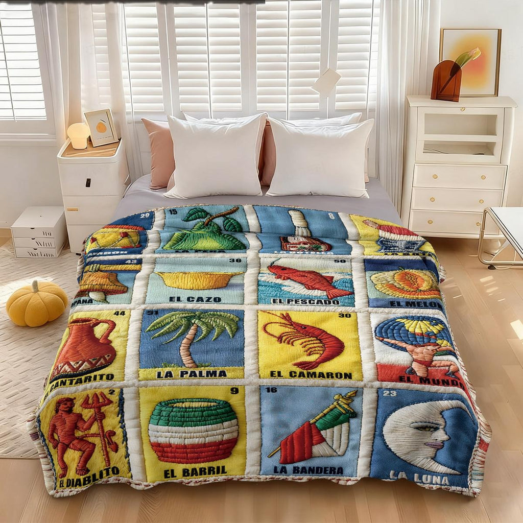 Mexican Loteria Card Themed Quilted Blanket
