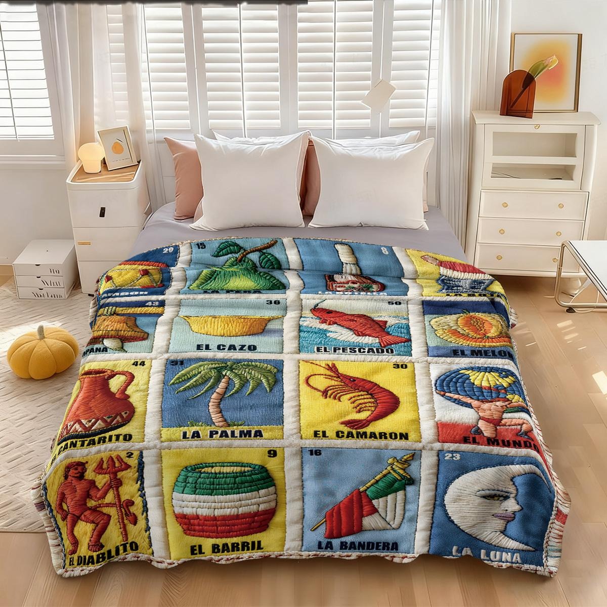 Mexican Loteria Card Themed Quilted Blanket