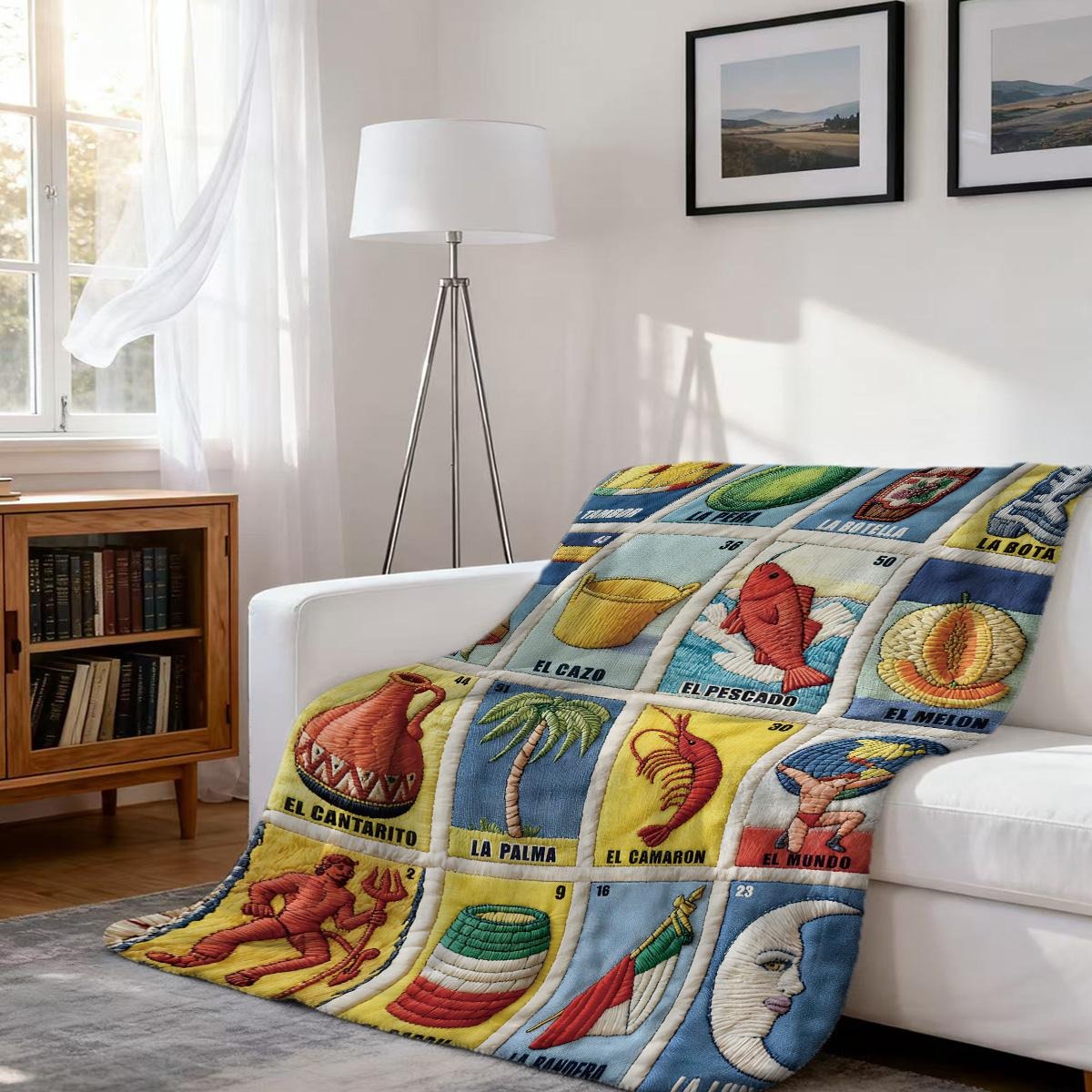 Mexican Loteria Card Themed Quilted Blanket