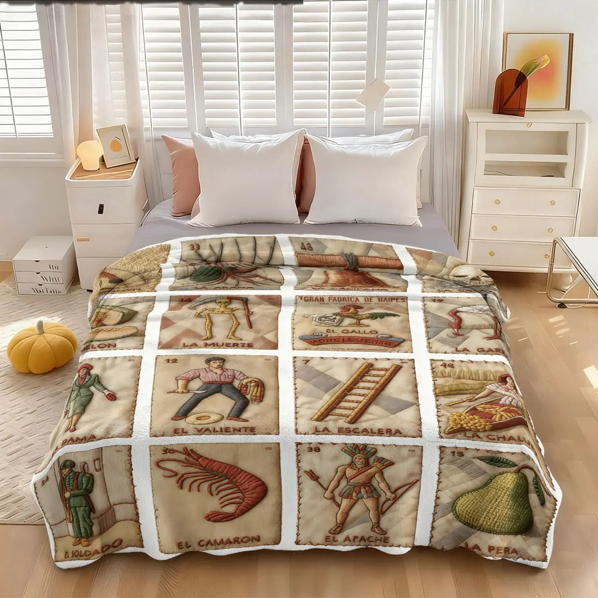 Mexican Loteria Card Themed Quilted Blanket