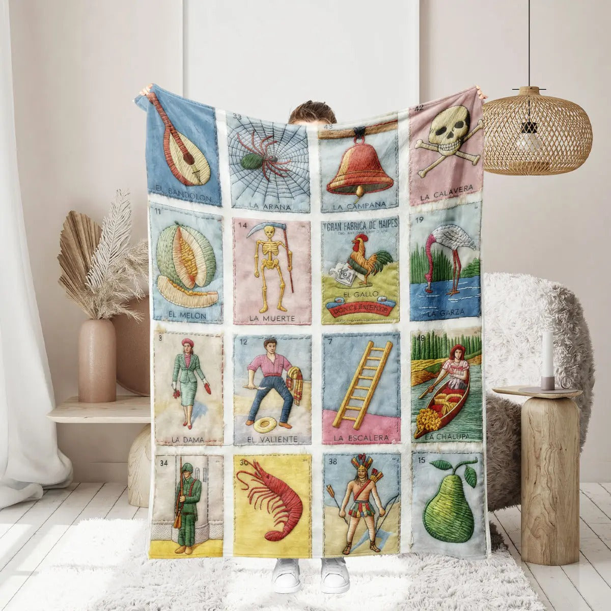 Mexican Loteria Card Themed Quilted Blanket