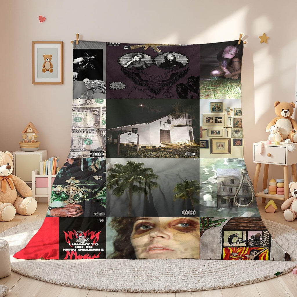 Dark Underground Hip-Hop Album Collage Blanket