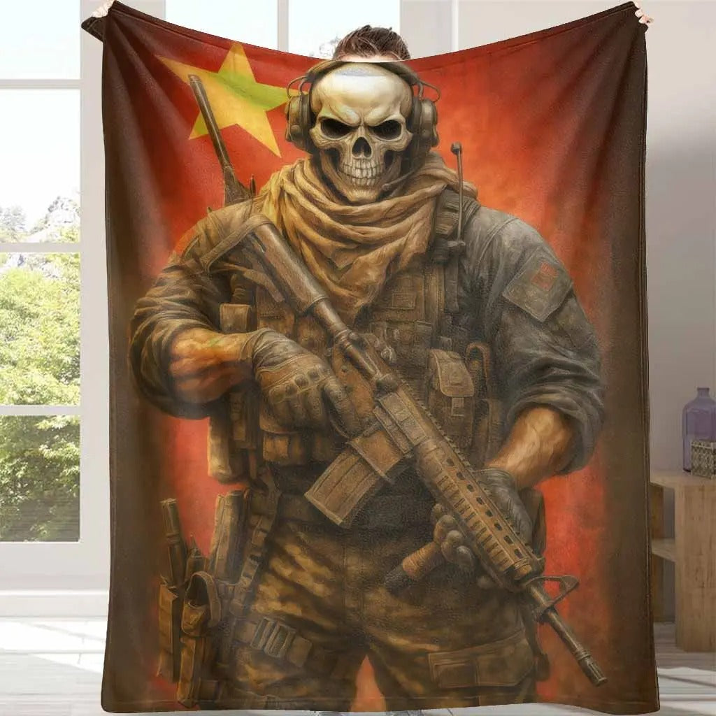 Military Soldier With Flag Blanket