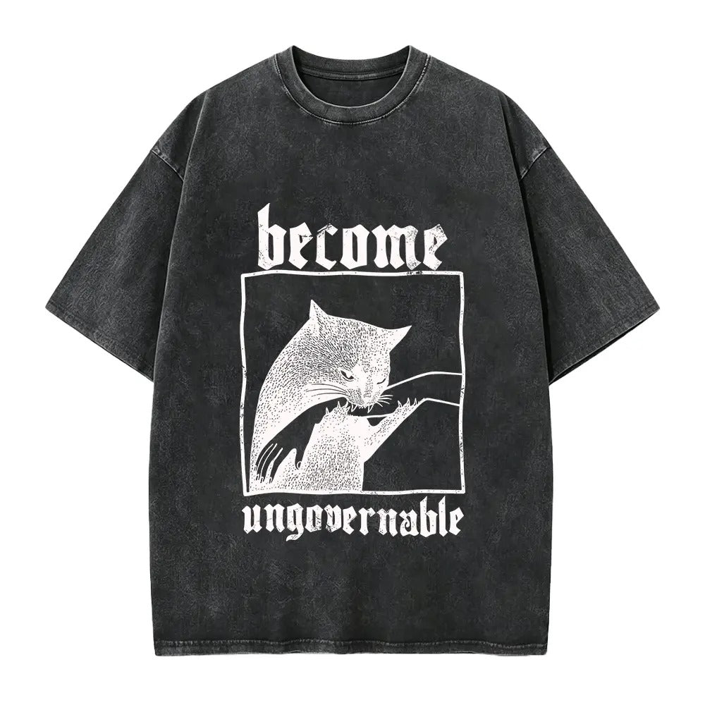 Become Ungovernable Funny Graphic Cat Biting Hand  T-Shirt/Sweatshirt/Hoodie