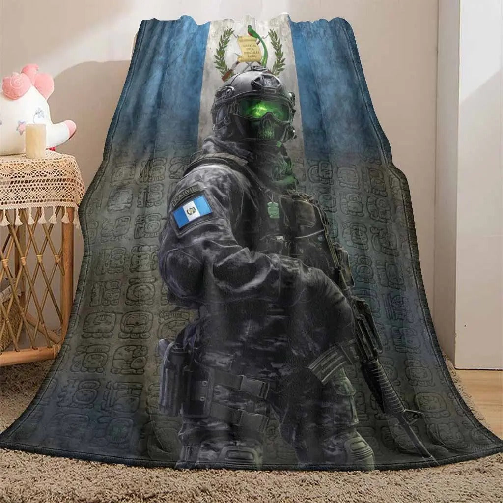 Guatemalan Special Forces Warrior Flannel Throw Blanket