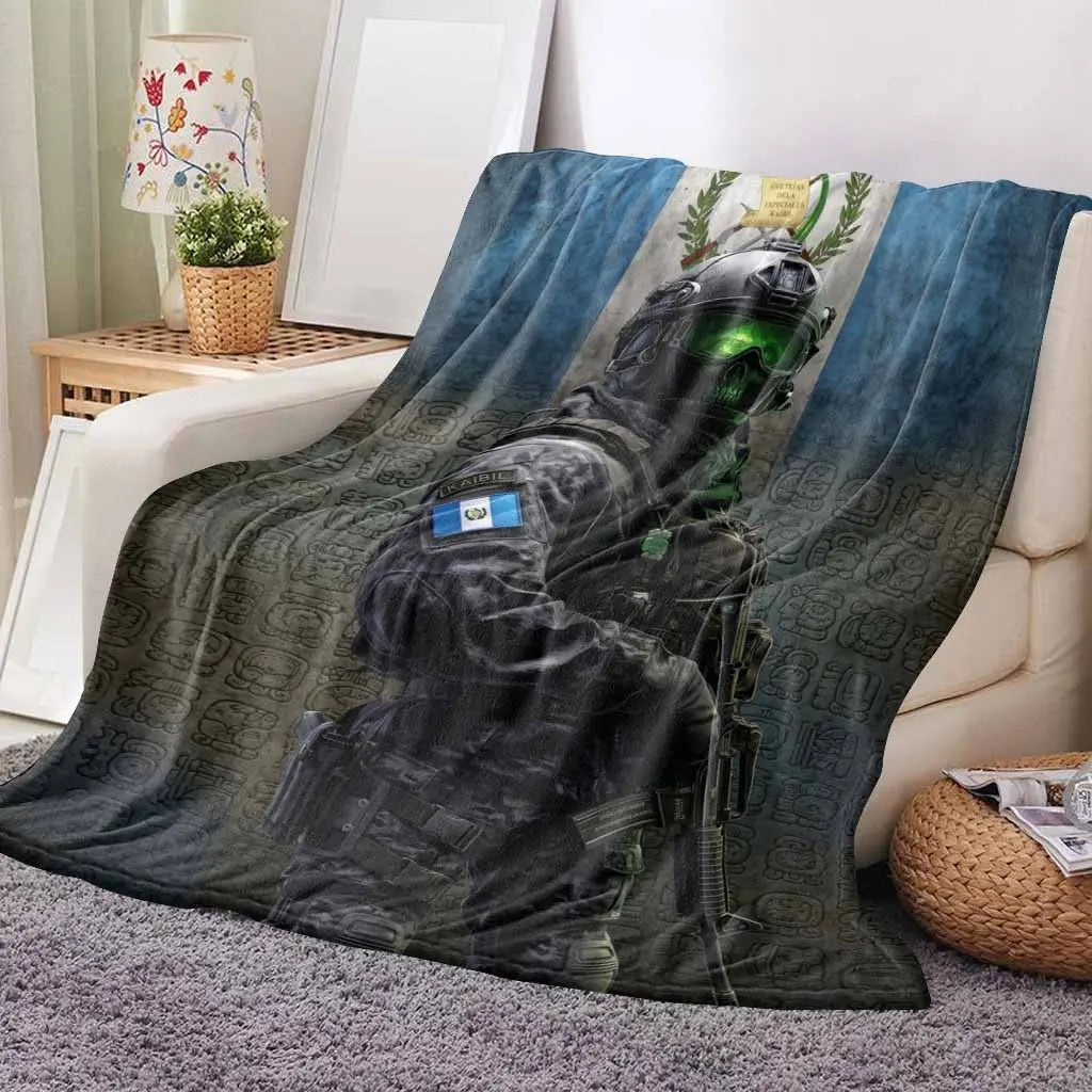 Guatemalan Special Forces Warrior Flannel Throw Blanket