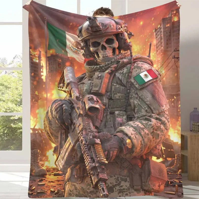 Military Mexico Flag Print Flannel Blanket