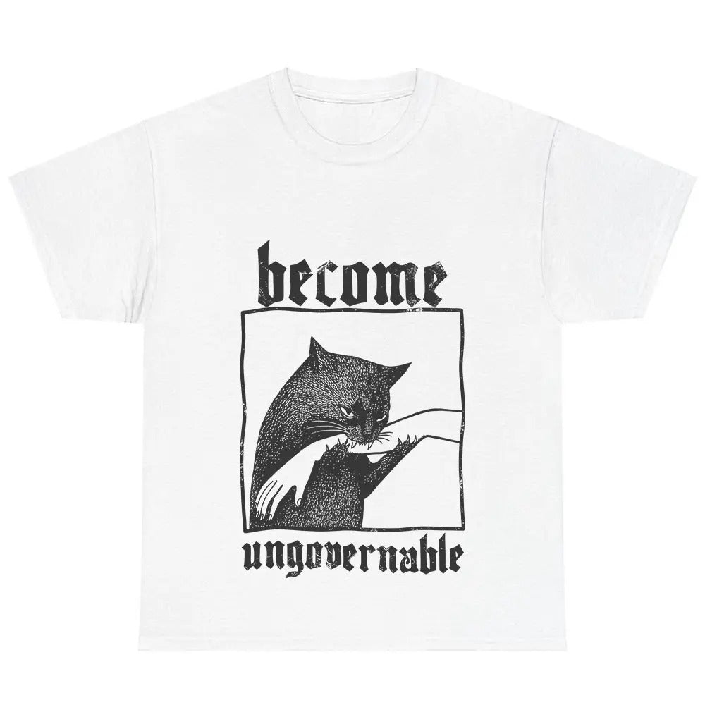 Become Ungovernable Funny Graphic Cat Biting Hand  T-Shirt/Sweatshirt/Hoodie