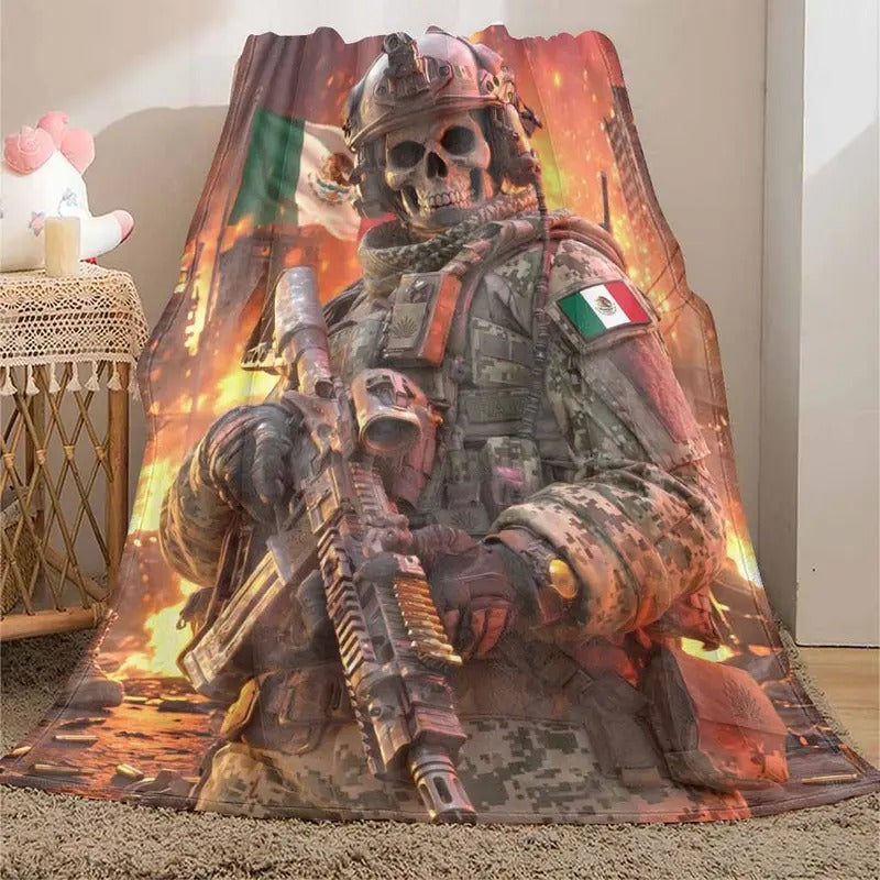 Military Mexico Flag Print Flannel Blanket
