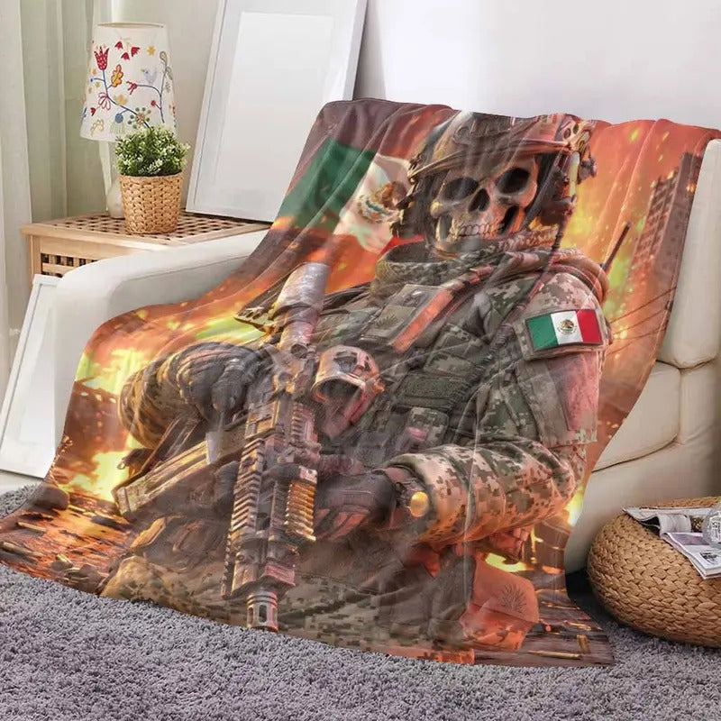 Military Mexico Flag Print Flannel Blanket