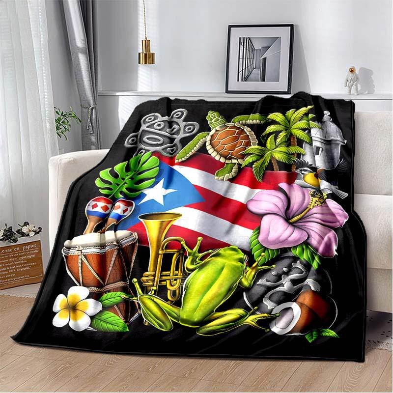 Puerto Rico Flag Frog Art Throw Blanket