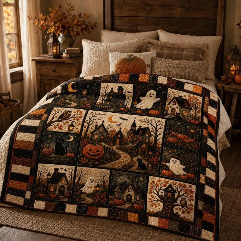 Halloween Ghost Haunted House Floral Flannel Blanket