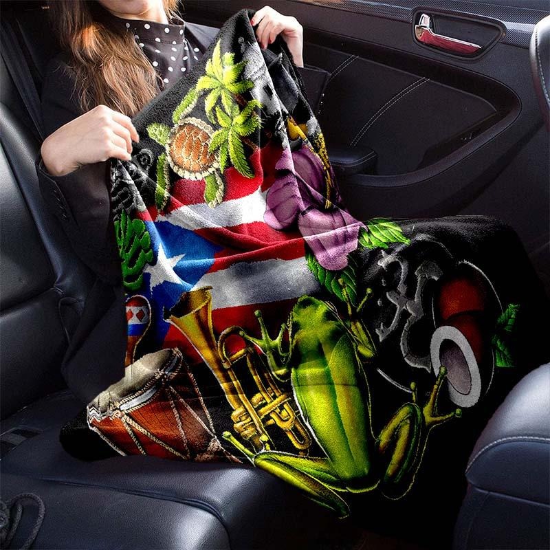 Puerto Rico Flag Frog Art Throw Blanket