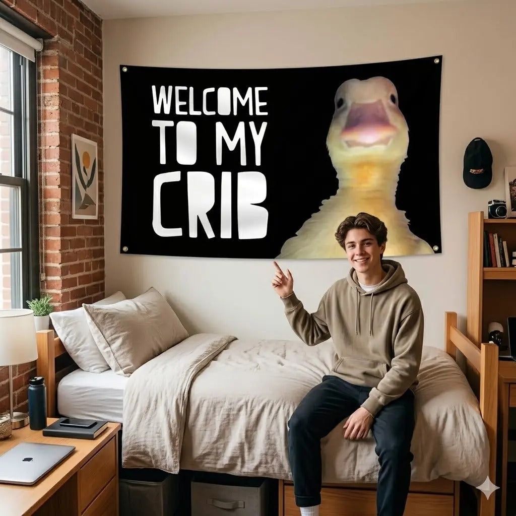 Synthetic Meme Duck Humor Crib-Style Welcome Flag