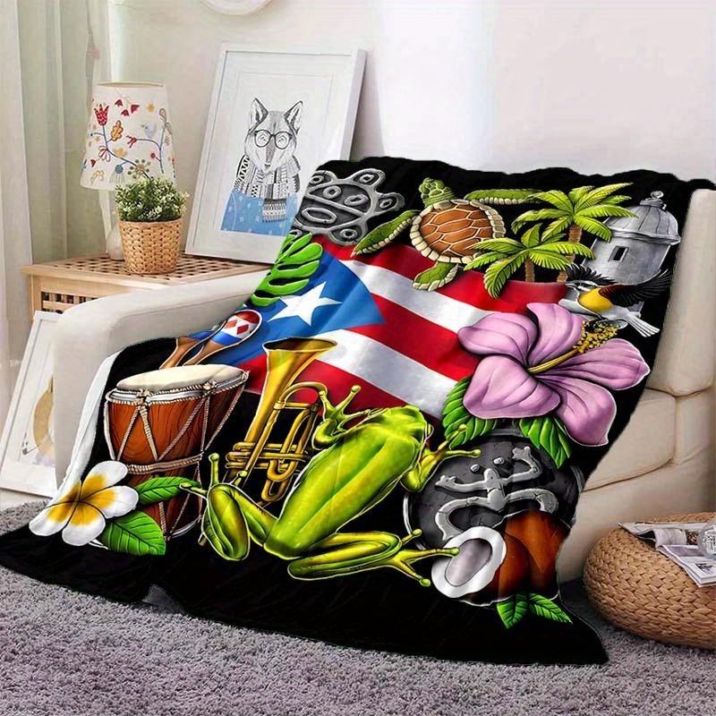 Puerto Rico Flag Frog Art Throw Blanket