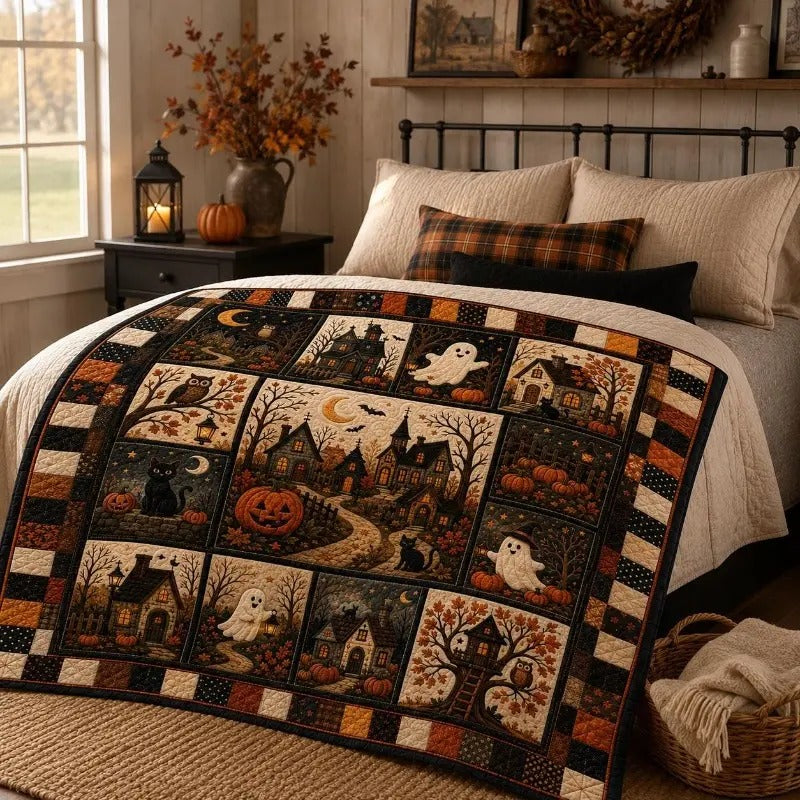 Halloween Ghost Haunted House Floral Flannel Blanket