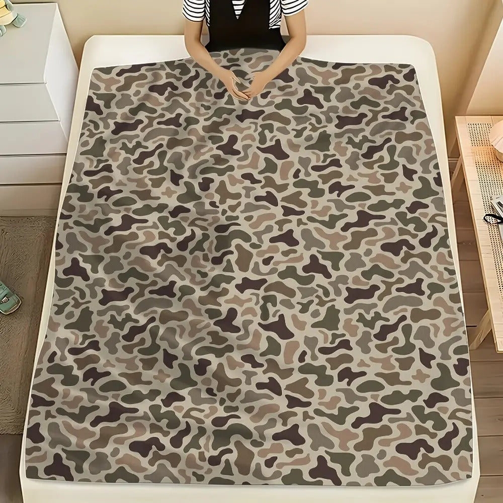 Retro Green Brown Beige Digital Camo Blanket