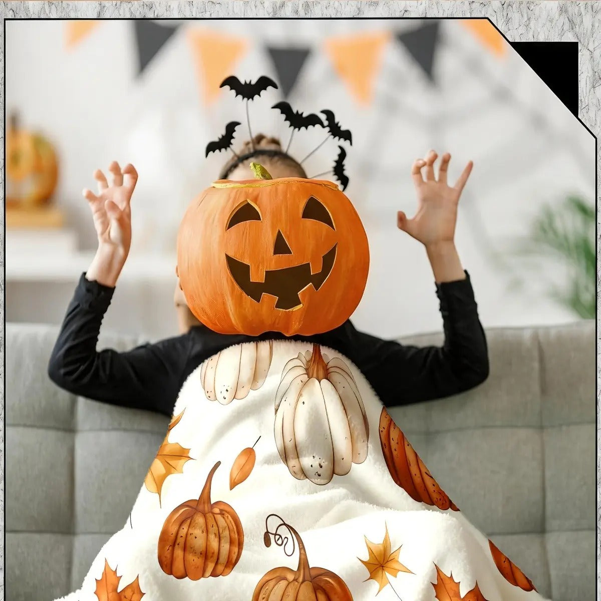 Watercolor Fall Pumpkin & Maple Leaf Flannel Blanket