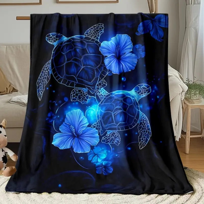 Turtle & Blue Sea Turtle Print Flannel Blanket