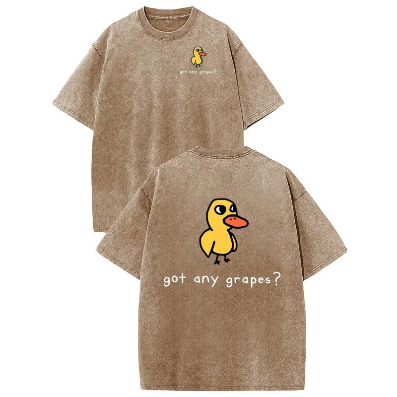 Vintage Acid Wash Eat Grapes Duck Graphic T-Shirt - Heavyweight Cotton Oversized Tee with DTG Retro Casual Streetwear Shirt for Women & Men