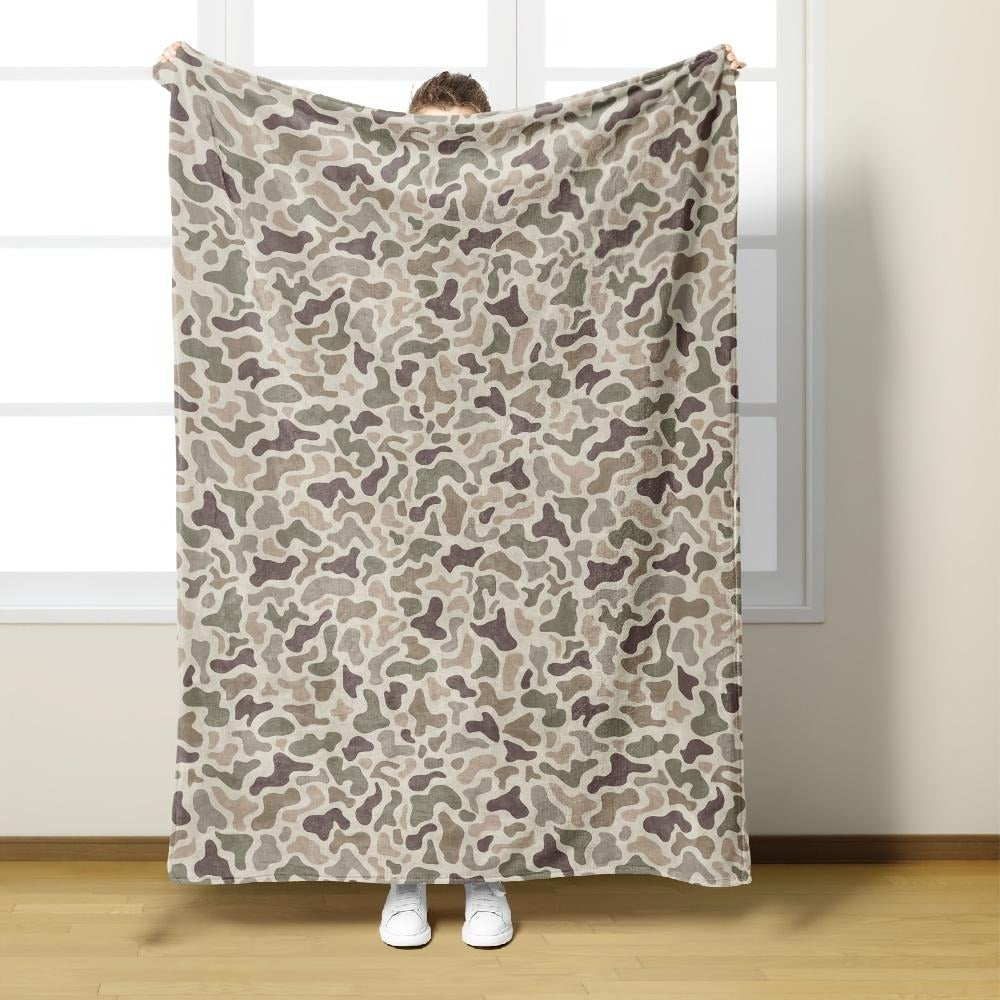 Retro Green Brown Beige Digital Camo Blanket