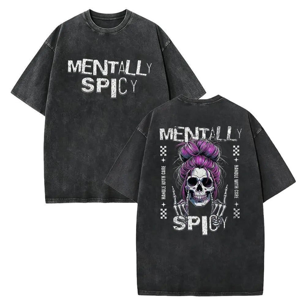 Vintage Acid Wash Skull Graphic Top - Heavy Cotton DTG Printed T-Shirt & Tank Top