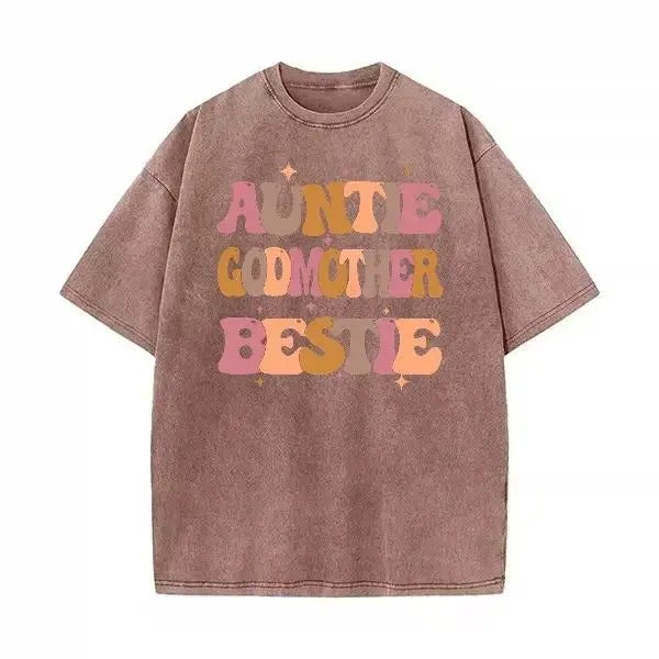 Vintage Acid Auntie Godmother Bestie Top - Heavyweight Cotton DTG Printed Oversized T-Shirt & Tank Top