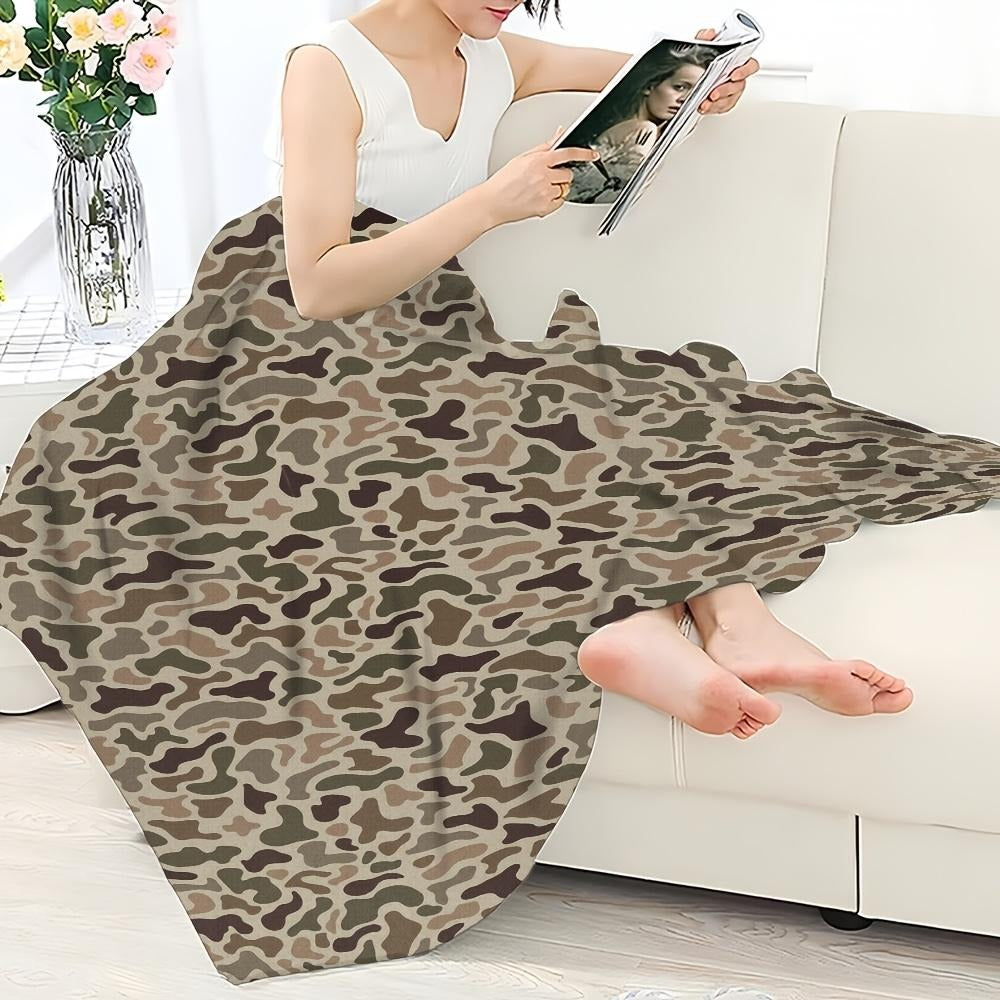Retro Green Brown Beige Digital Camo Blanket