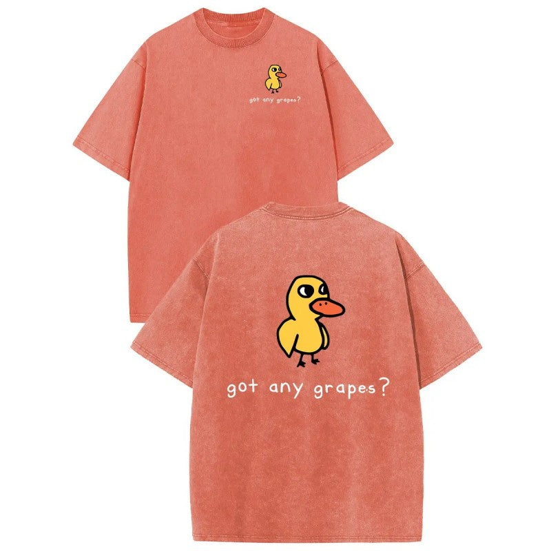 Vintage Acid Wash Eat Grapes Duck Graphic T-Shirt - Heavyweight Cotton Oversized Tee with DTG Retro Casual Streetwear Shirt for Women & Men