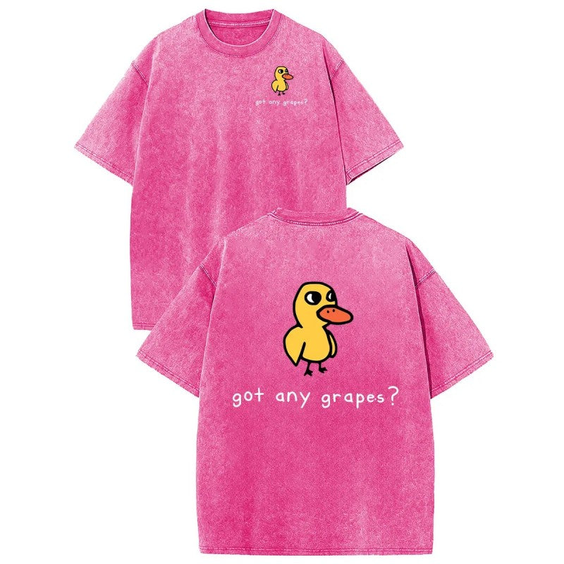 Vintage Acid Wash Eat Grapes Duck Graphic T-Shirt - Heavyweight Cotton Oversized Tee with DTG Retro Casual Streetwear Shirt for Women & Men