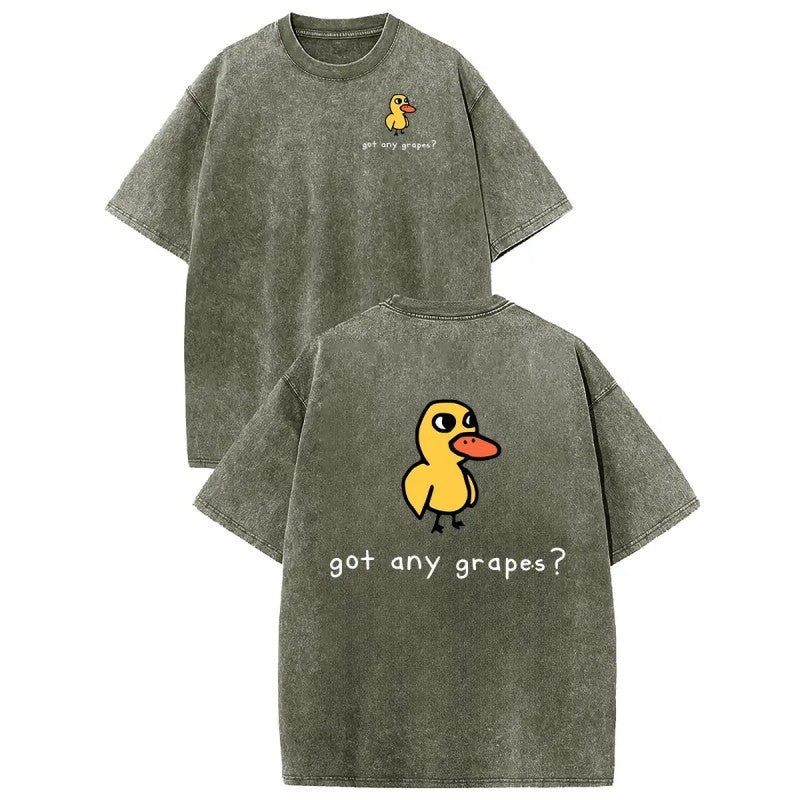 Vintage Acid Wash Eat Grapes Duck Graphic T-Shirt - Heavyweight Cotton Oversized Tee with DTG Retro Casual Streetwear Shirt for Women & Men