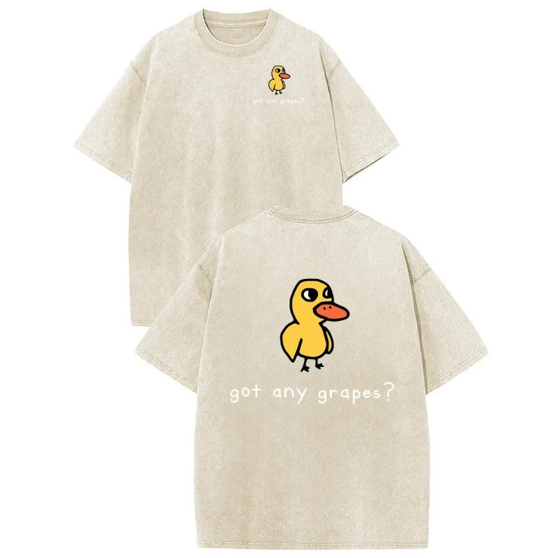 Vintage Acid Wash Eat Grapes Duck Graphic T-Shirt - Heavyweight Cotton Oversized Tee with DTG Retro Casual Streetwear Shirt for Women & Men
