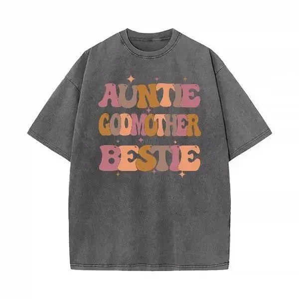 Vintage Acid Auntie Godmother Bestie Top - Heavyweight Cotton DTG Printed Oversized T-Shirt & Tank Top