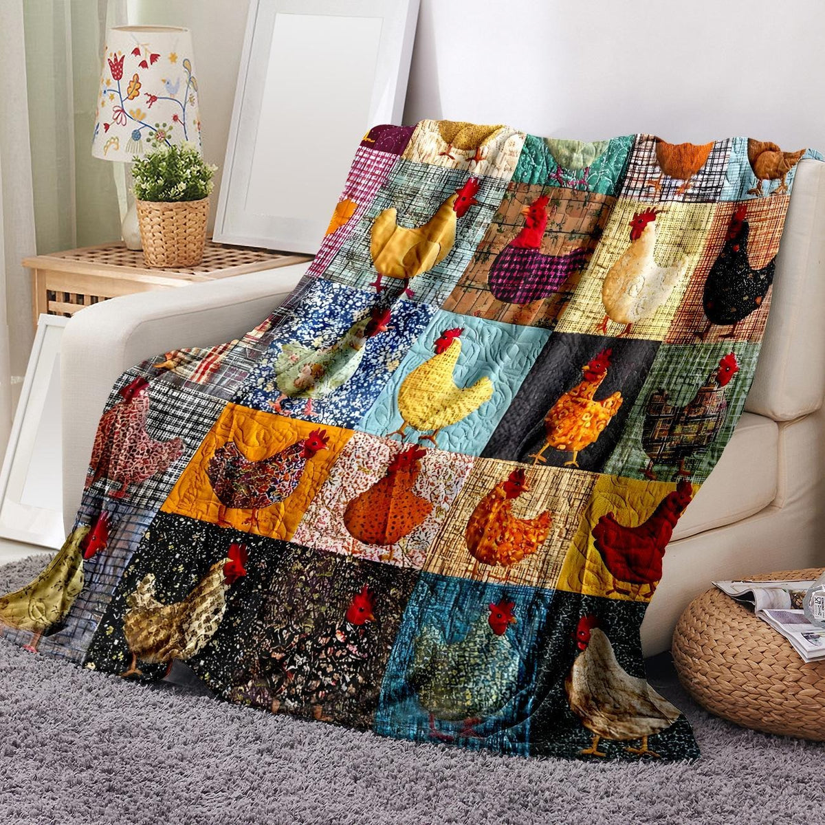 Cute Chicken Pattern Fleece Blanket