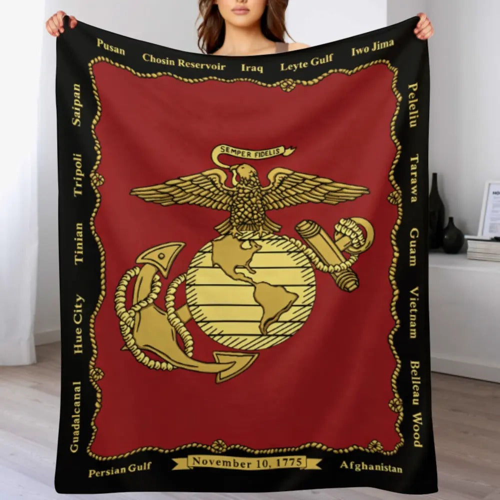 USMC Eagle Globe Anchor Flannel Blanket