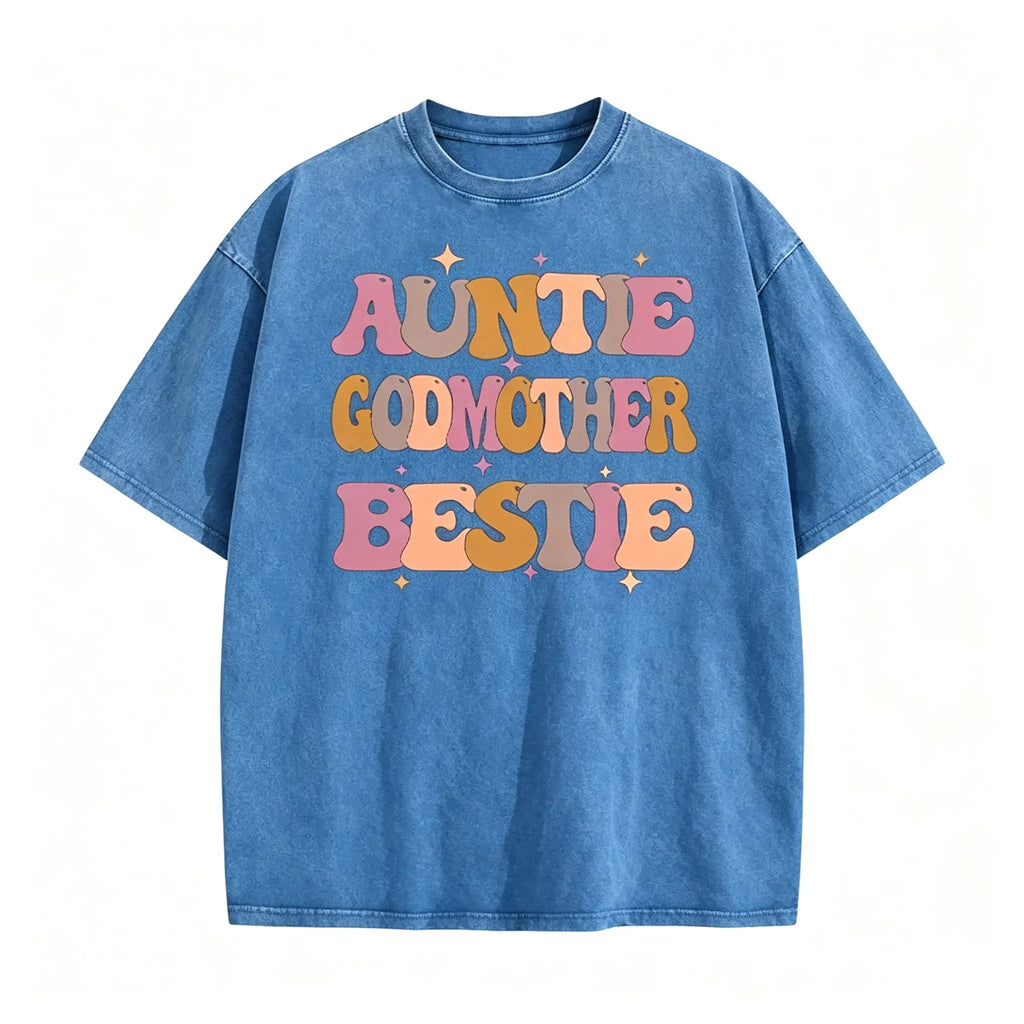 Vintage Acid Auntie Godmother Bestie Top - Heavyweight Cotton DTG Printed Oversized T-Shirt & Tank Top