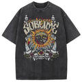 Vintage Acid Wash Sun Pattern Top - Heavyweight Cotton DTG Printed Oversized T-Shirt & Tank Top