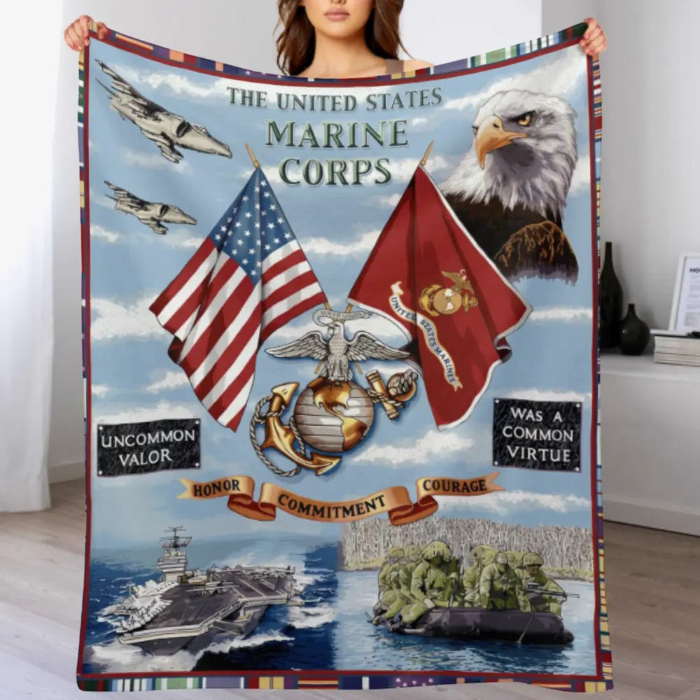 USMC Eagle Globe Anchor Flannel Blanket